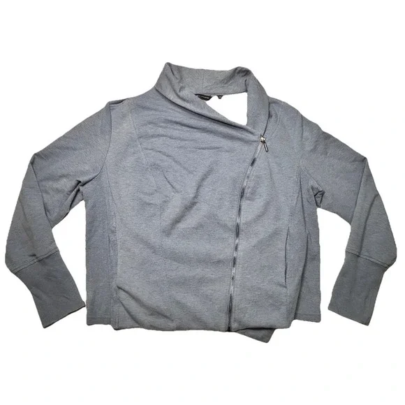 H by Halston Womens 22W Blue Asymmetrical Zip Knit Jacket Moto Blazer Stretch - Picture 1 of 10